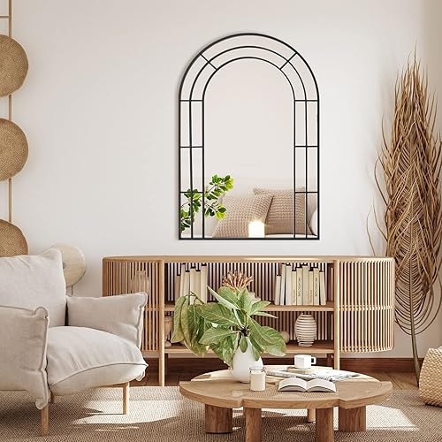 Miniatura 5 de Muzilife Espejo de ventana arqueado de 31 x 47 pulgadas, espejo de pared de baño con marco de metal pulido a mano, verticalmente para decoración de