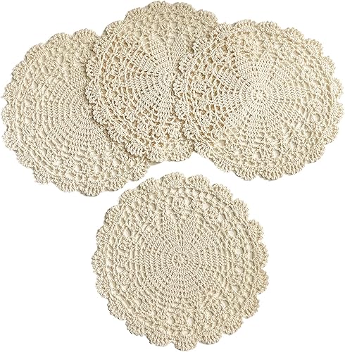 Miniatura 6 de PHANTOMON Manteles individuales redondos de punto de encaje de algodón hechos a mano, diseño de estrellas, borde ondulado, paquete de 4 (10
