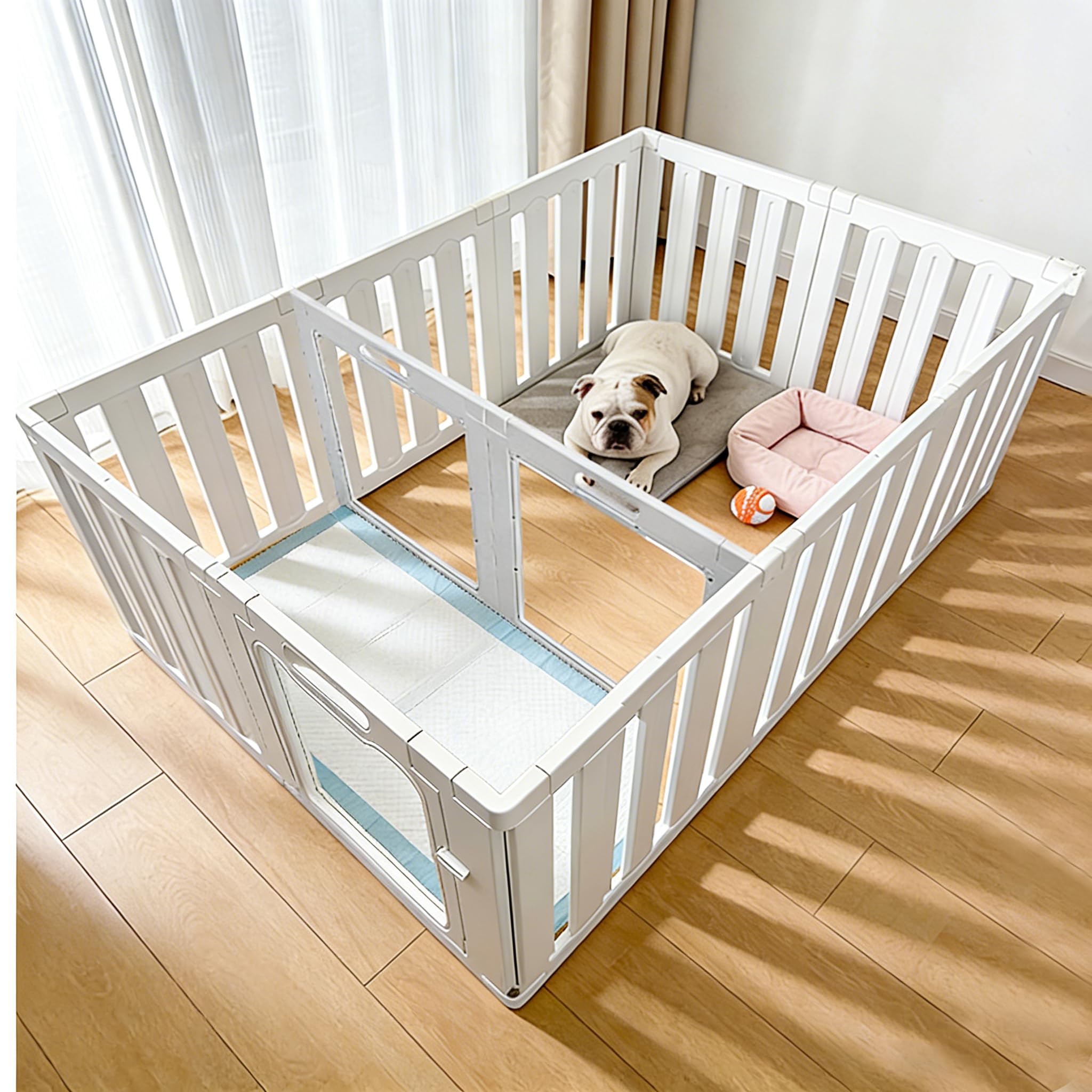 Amazon | アクリル屋内犬用プレイサークル、高耐久ドアロック付き、24