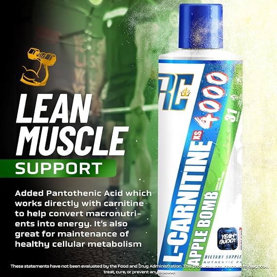 Ronnie Coleman Signature Series L Carnitine XS 4000 Liquid, Stimulant Free, Sugar Free, Zero Carbs, Lean Muscle Strength Support for Men & Women, 16 Oz (16 oz, Apple Bomb (4000))