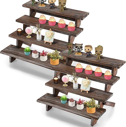 Miniatura 1 de Geetery 2 soportes rústicos para cupcakes, soporte de exhibición de madera de 4 niveles, estantes de exhibición de mesa de granja, estantes de