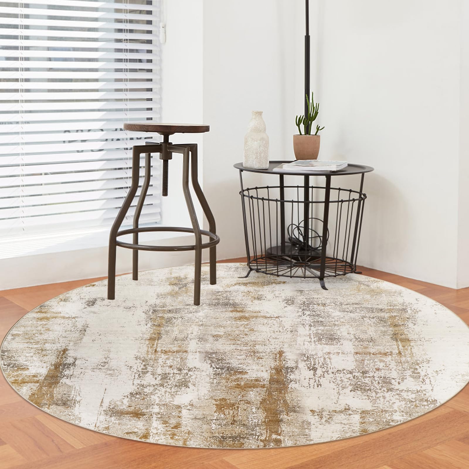 Famibay Tappeto Salotto Moderno Pelo Corto Tappeto Rotondo Salotto Lavabile In Lavatrice Beige 160x160 Morbido Tappeti Camera Da Letto Salone Stanza Tavolo Da Pranzo