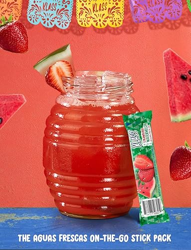 Miniatura 4 de Klass Aguas Frescas Mezcla de bebida en polvo 44 sobres de polvo sin azúcar Sabores - Pepino, limonada de lima, piña, mandarina, fresa, sandía