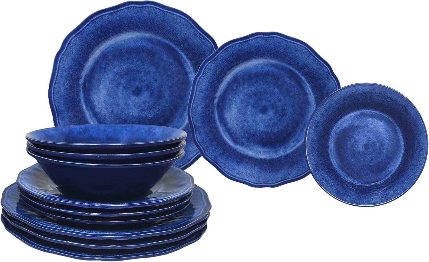 Le Cadeaux 12 Piece Luxury Melamine Dinnerware Set, Service for 4 (Campania Blue)