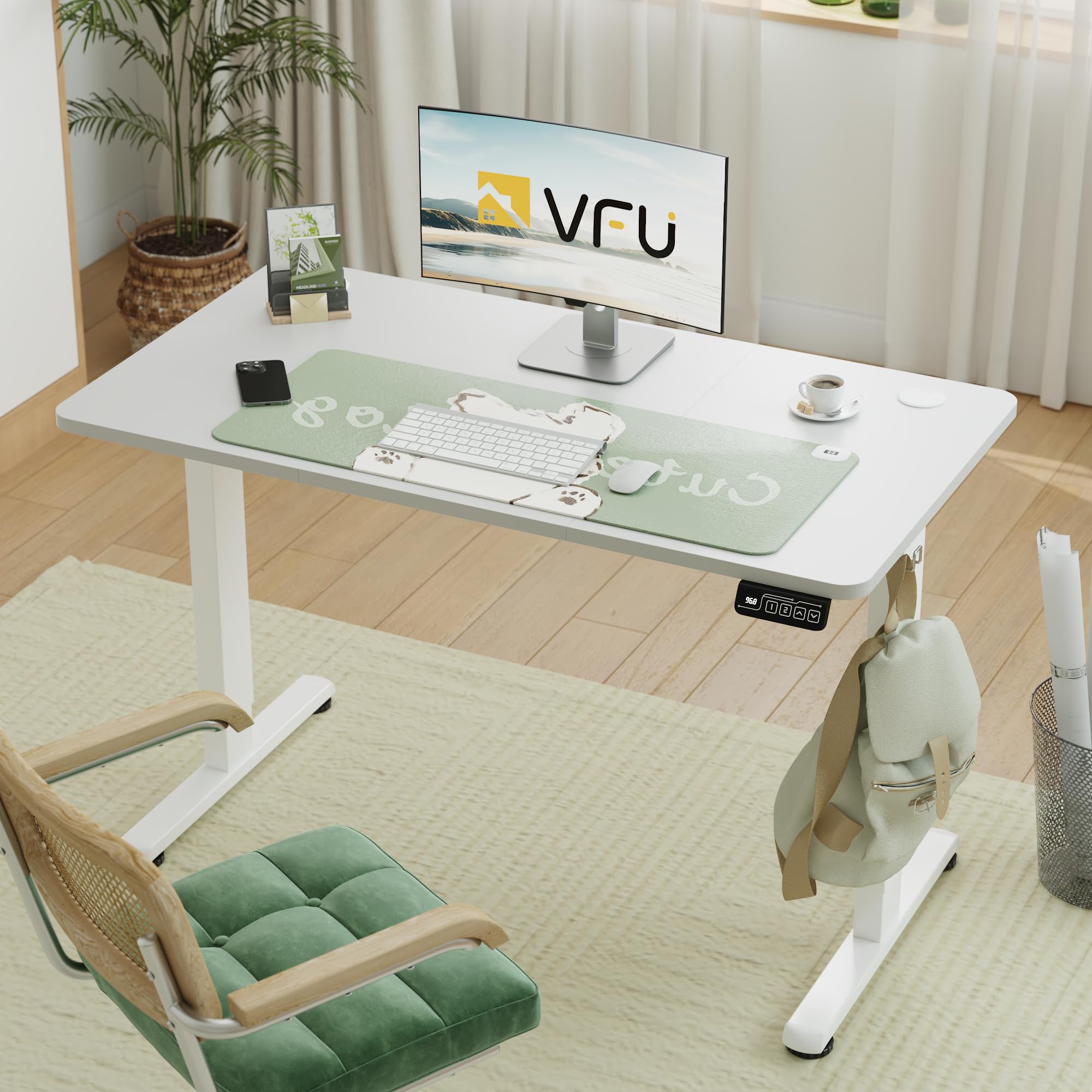 Bureau Assis Debout Électrique 120 x 60 cm, Bureau Électrique Réglable en Hauteur, Fonction Mémoire Bureau Réglable électriquement, Table Assis-Debout Ajustable pour Ordinateur, Blanc