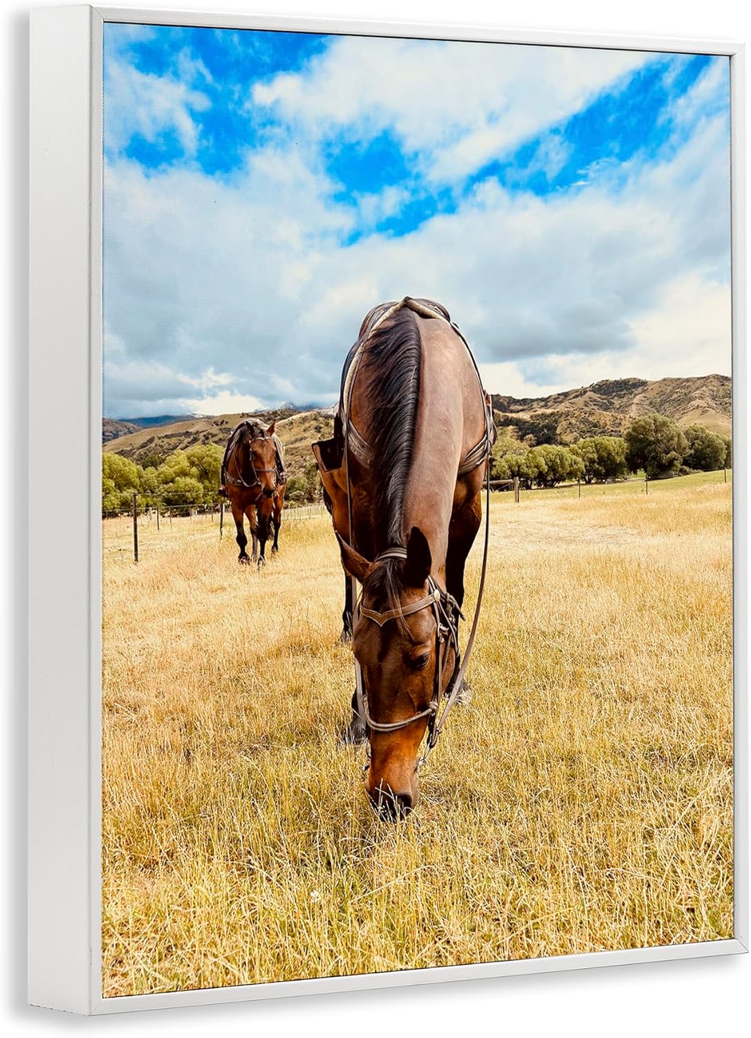 Stupell Industries Grazing Horses Pasture Framed Giclee Wall Art Design by Kali Wilson, White Framed, 11 x 14