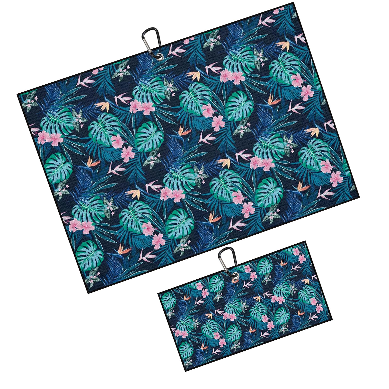 BEITUOLA Tropical Floral Golf Towel 2 Packs Pink Hibiscus Flowers Golf Towels for Golf Bags Men Women Hawaiian Plants Microfiber Waffle Golf Towel with Clip Funny Golf Gift Accessories