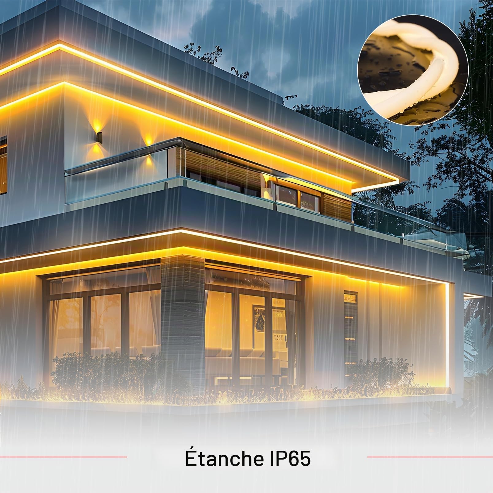KSIBNW Ruban LED Néon Exterieur 10M Blanc Chaud, 220V LED Chambre Bande Lumière Intérieur Étanche IP65 Lueur à 320° Bandeau Lumineuse 120 LEDs/M Découpable Souple Corde pour Maison, Salon, Cuisine