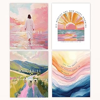 Poecinvi Christian Bible Verse Wall Art Prints 8x10 Set of 4, Modern Watercolor Jesus Religious Scripture Wall Art Posters for Home Bedroom Living Room Office Church Decor, Unframed