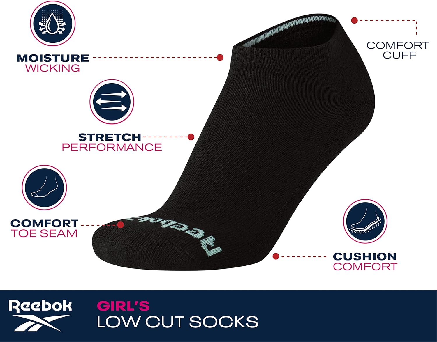 Reebok Girl's Cushioned Comfort No-Show Ankle Low Cut Socks (12 Pack) : Clothing, Shoes & Jewelry