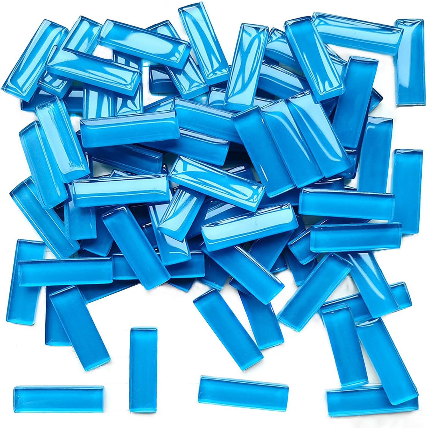 200g Rectangular Colorful Crystal Mosaic Glass Tile, Strip Craft Glass Tile for DIY Crafts and Mosaic Projects, Adult Mosaic Kit-Blue