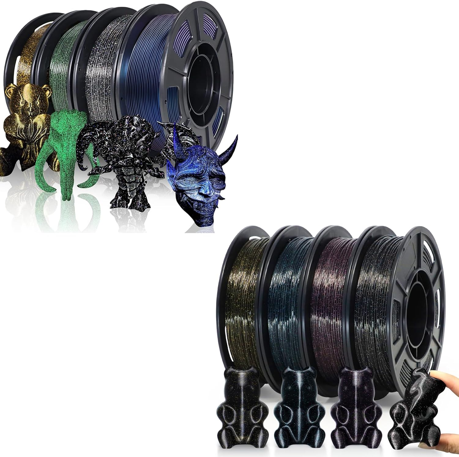 YOUSU Galaxy PLA Filament 1.75mm Bundle + Galaxy Black TPU Filament 1.75mm Bundle，Total 2kg