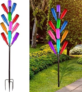 Therwen Bottle Tree Holds 12 Glass Bottles 5.25 ft Garden Colorful Decorative Holder for Outdoor Yard Fall Harvest Halloween Yard Decor