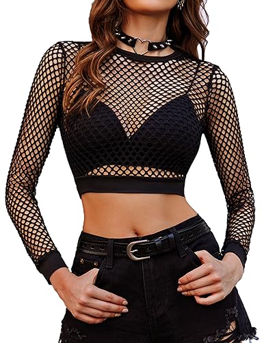 Avidlove Fishnet Top for Women Fishnet Crop Top Long Sleeve Fishnet Shirt Fishnet Long Sleeve Top