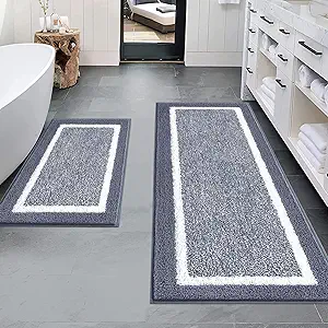Pauwer 2 Piece Non Slip Bath Mats, Absorbent Shower Rugs for Bathroom Floor, Tub and Shower