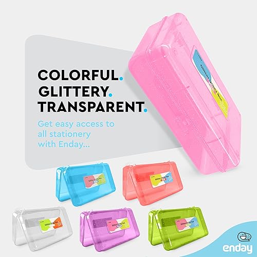 Miniatura 4 de Enday Caja de lápices de plástico con tapas de cierre a presión, color rosa, pequeño organizador de suministros escolares y de oficina, también