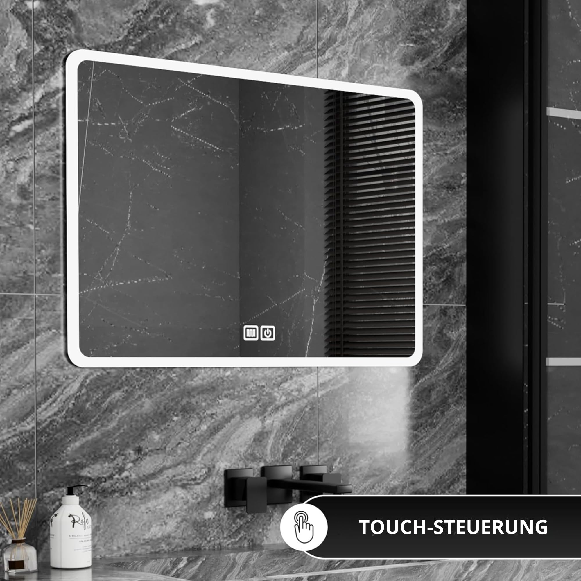 Bayt LED Badspiegel mit Beleuchtung 52x75cm - 3 Farb dimmbarer LED Badspiegel | Anti-Beschlag Illuminierter Wandspiegel | Moderner rechteckiger Wandspiegel für das Badezimmer