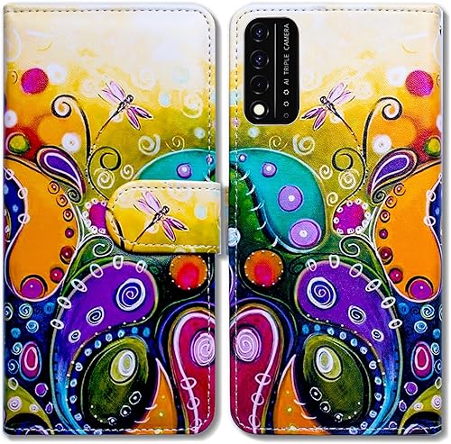 Bcov Funda para Revvl V+ 5G, Colorida libélula de cuero Flip Funda de teléfono con ranura para tarjeta Soporte Soporte Soporte para T-Mobile ReVVL V
