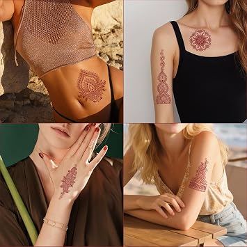 12 Sheets Brown Tattoos Sticker for Women Girls Temporary Tattoos Kits Waterproof Fake Tattoo Temporary Tattoos for Neck Chest Arm
