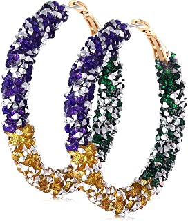 Glitter Hoop Earrings Bohemian Sparkle Resin Rhinestone Wrapped Hoop Dangle Earrings for Women