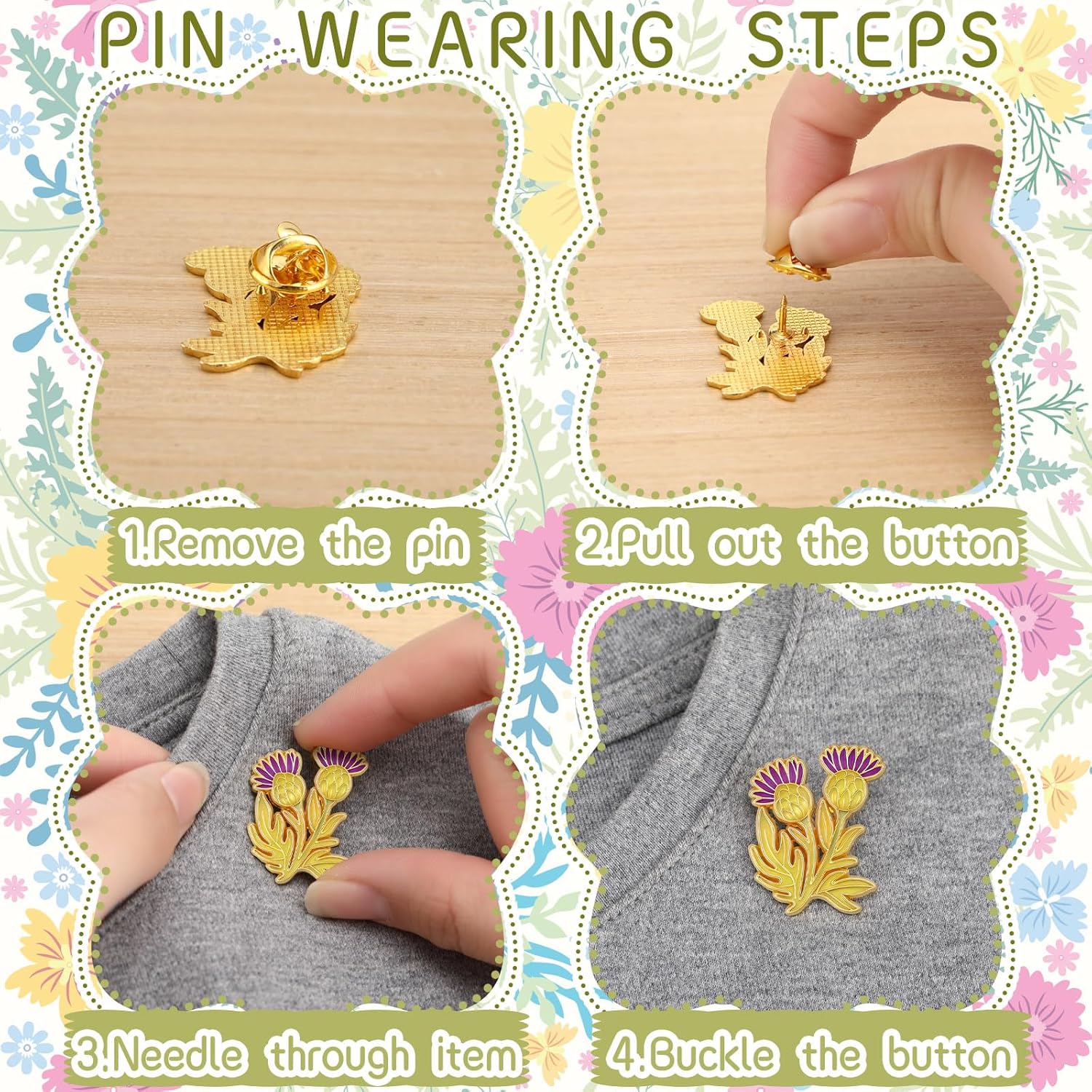 Tondiamo 54 Pieces Enamel Pins Set Wildflower Enamel Pins Daisy Award Pin for Nurses Flower Brooches for Backpacks Bags Hats Clothes Spring Wildflower Birthday Nurse Day Party Favor - Image 3