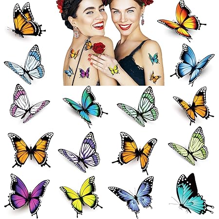 Download Amazon Com 32 Sheets Butterfly Tattoos For Women 3d Colorful Body Art Temporary Tattoos Waterproof Fake Tattoo Stickers Kids Butterfly Party Favors Beauty