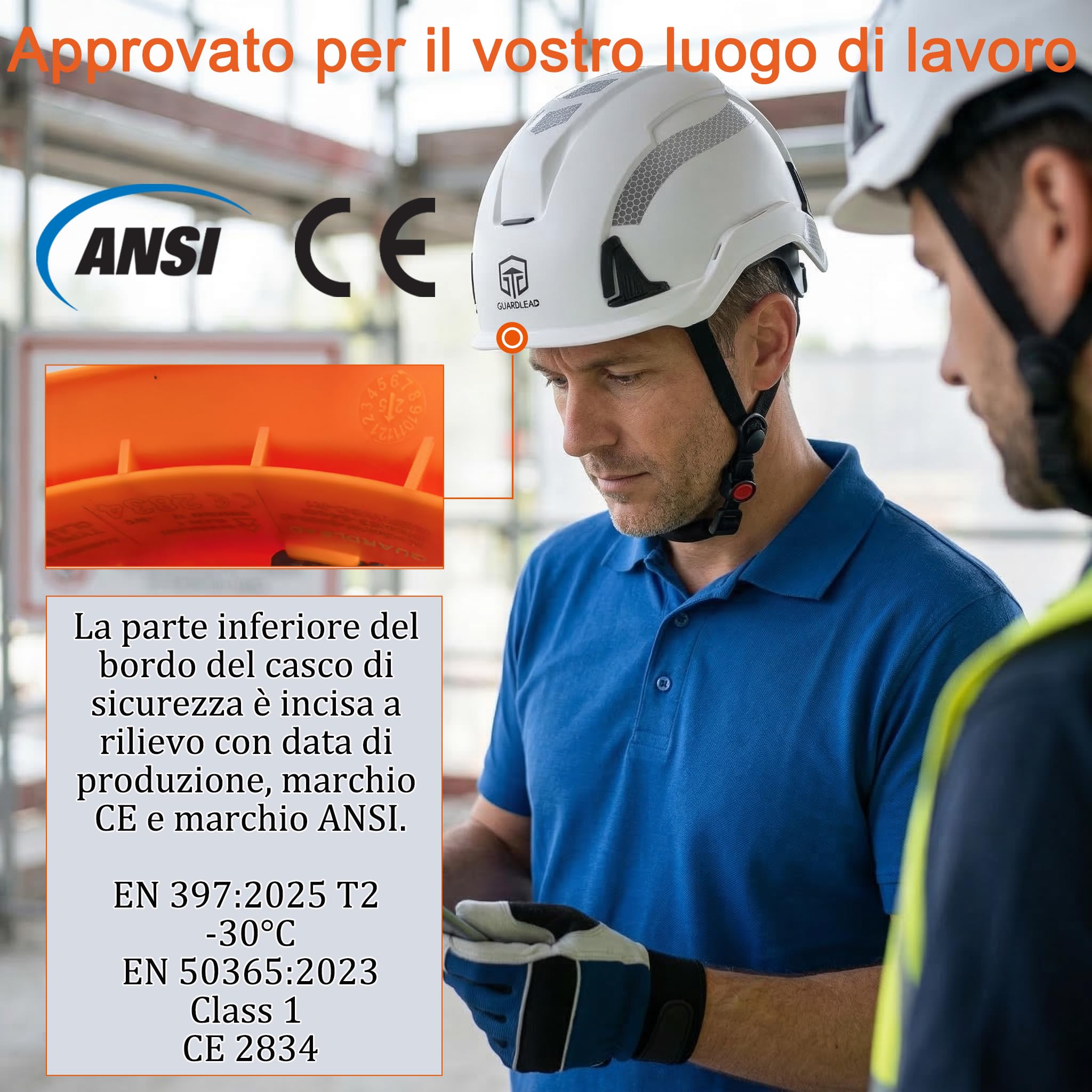 Casco di sicurezza da lavoro W6000C, EN 397 tipo 2 & EN 50365 classe 1, casco da costruzione isolato 1000 V/20 kV, casco di sicurezza con guscio interno in EPS per cantieri, industria e lavoro in