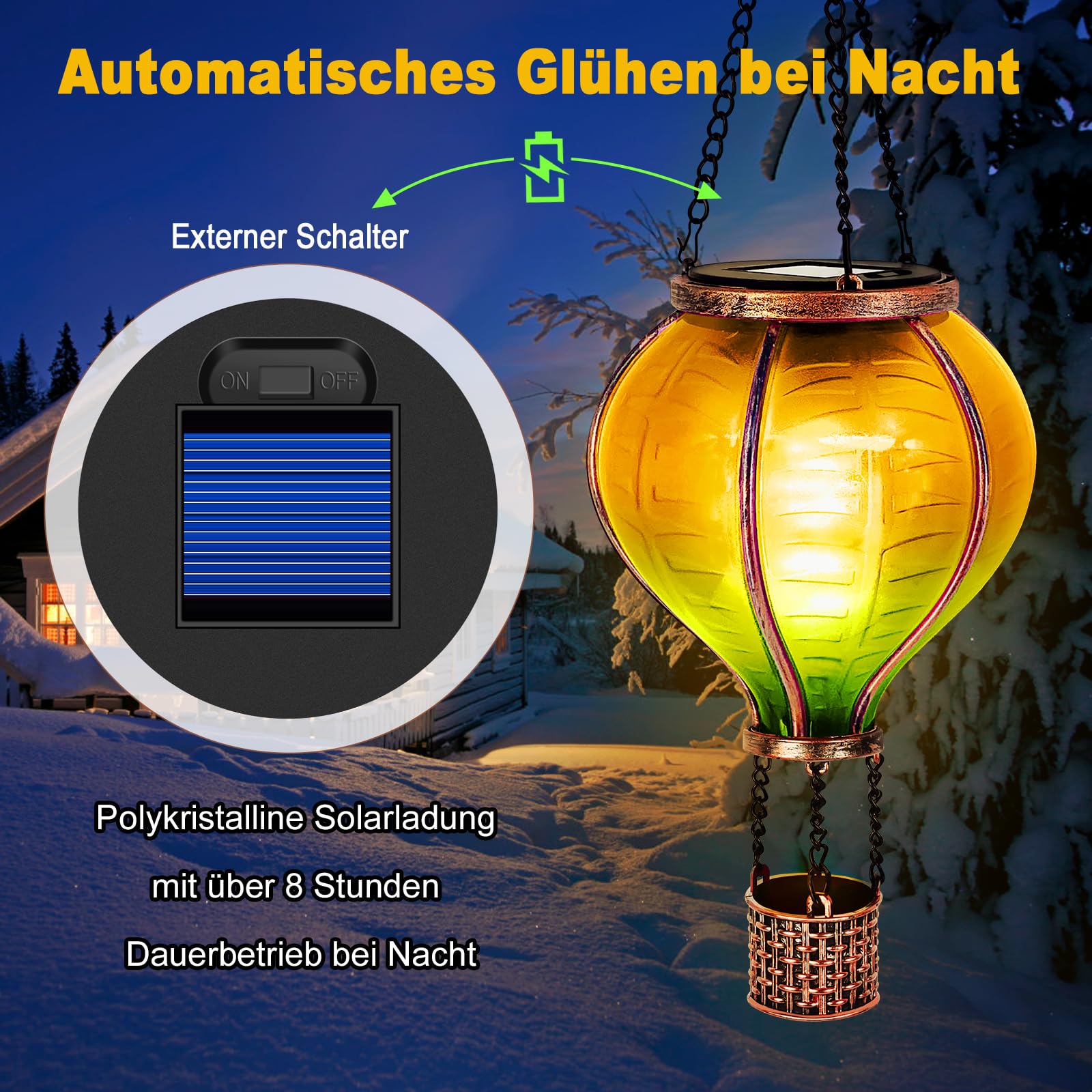 IEEILULU 2PCS Solar Heißluftballon, Gartendeko für Draußen mit Dekorativer Flammeneffekt, Lightzone Solar-Led-Heißluftballon, Solarlaterne für Außen Terrasse Balkon Pfahlpfad Rasen
