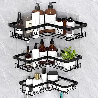 Corner Shower Caddy, Bathroom Shower Organiser Shower Storage with Soap Holder, No Drilling Bathroom Corner Shelves, Black 3 Pack