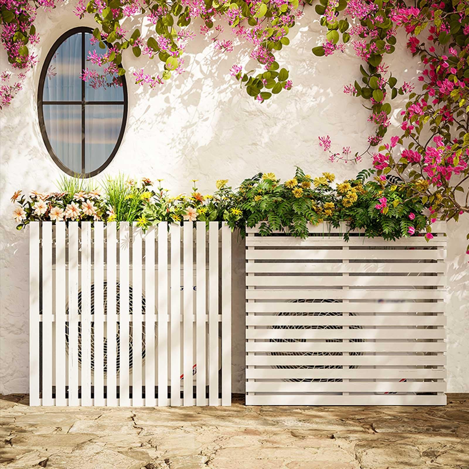 Valla de aire acondicionado para exteriores y cubierta de radiador, reducción de ruido y resistente a la intemperie, para equipos de piscina, color marrón (85 x 35 x 80 cm)