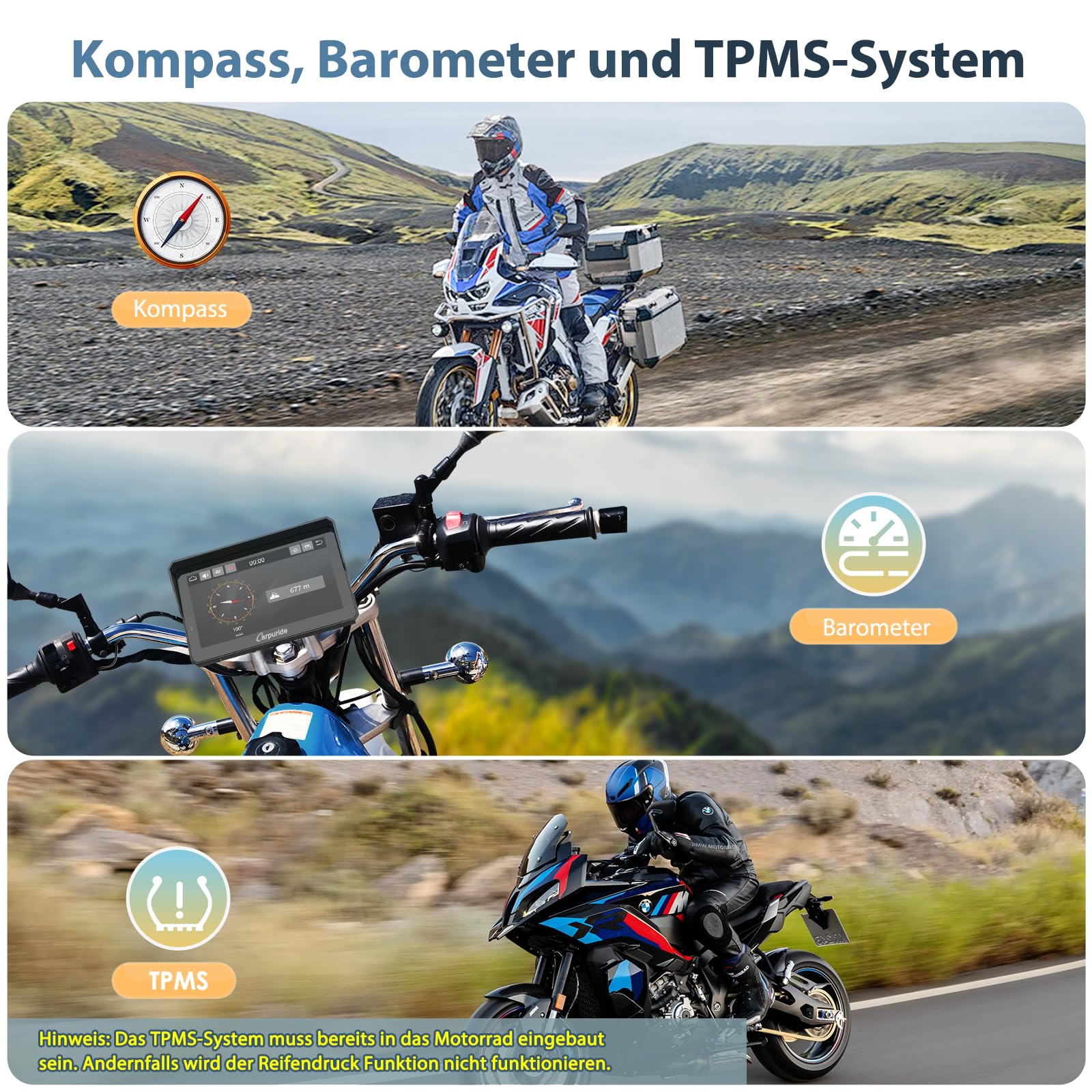 Carpuride W702BS Pro Motorrad Carplay Bildschirm mit Nativ Wonder Wheel für BMW Motorrad, Kabelloses CarPlay & Android Auto, 7" Wasserdichter Touchscreen, Dual Bluetooth, Gegensprech, Datenauslesung.