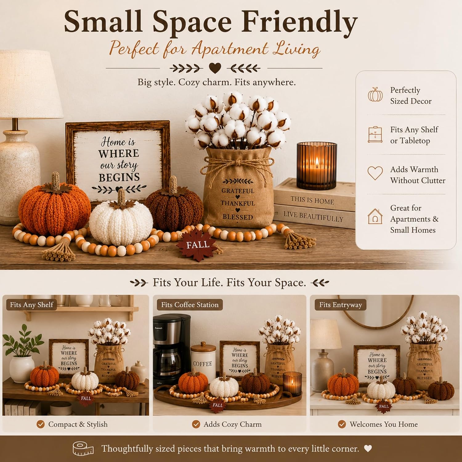 8 Pcs Fall Decor Set, Cozy Autumn Decorations for Home with Pumpkins