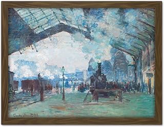 Monet Arrival Normandy Train Gare Saint-Lazare Painting Large Framed Art Print Poster Wall Decor 18x24 in