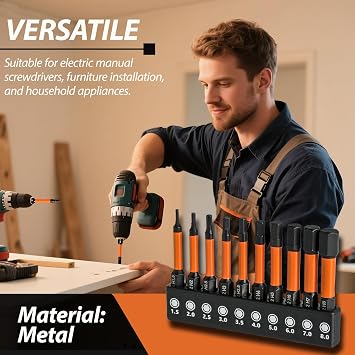 Allen Key Drill Bit Set, 10 Pcs (1.5mm-8mm) Hex Bits Allen Key Screwdriver Set for Electric Manual Screwdrivers, Impact Driver
