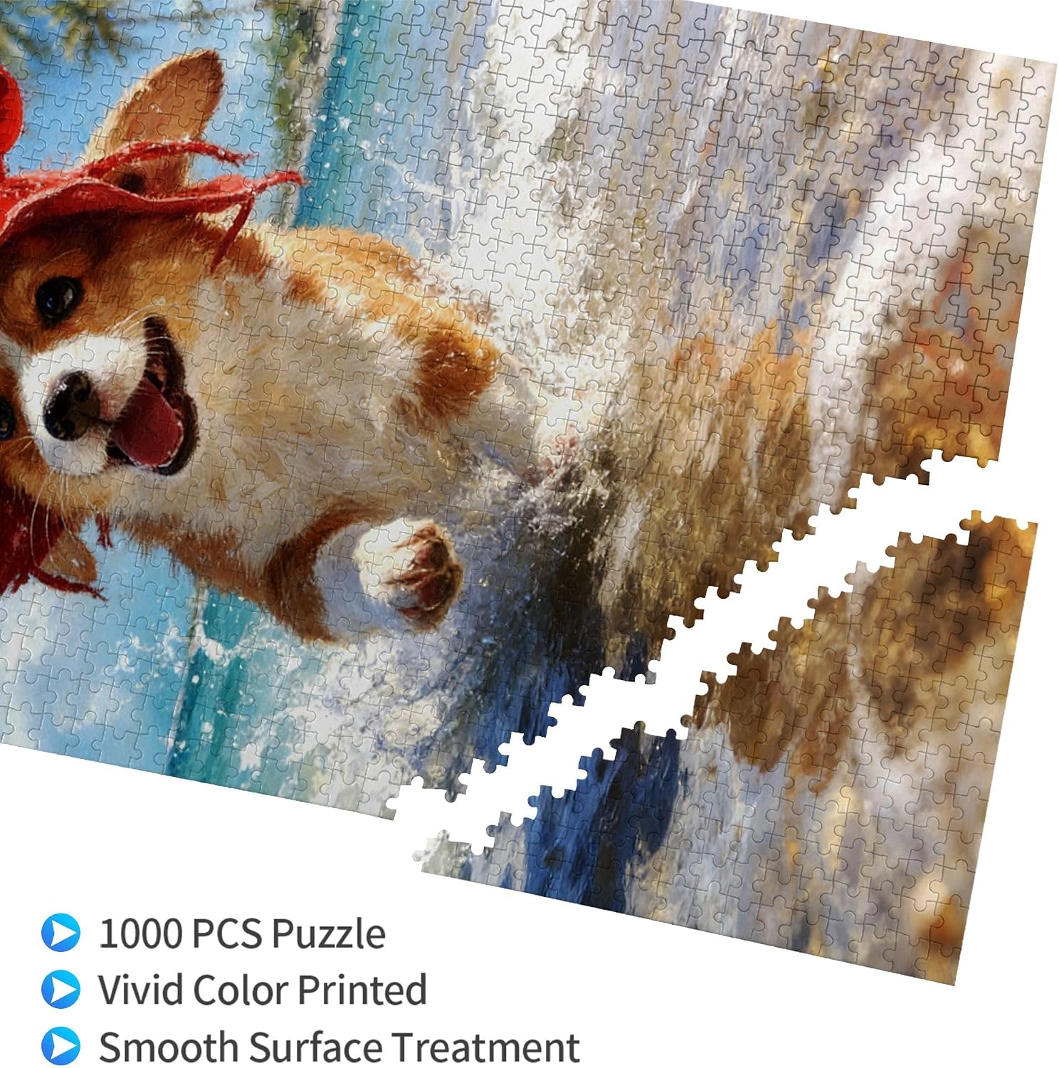 1000 Piece Puzzle for Adults – Sunny Corgi at Beach Premium Jigsaw Puzzle， Challenging & Colorful Large Puzzle， Family Activity & Gift for Women & Grandmother