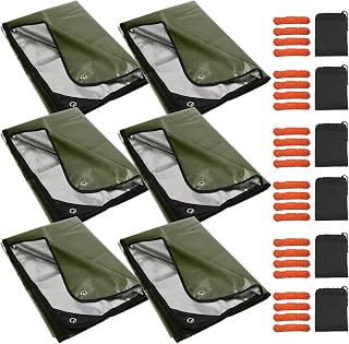 RedSwing 6 Pack Heavy Duty Waterproof Emergency Thermal Tarp, Insulated Survival Blanket for Outdoor Camping, Hiking, and Emergency Shelter, Green
