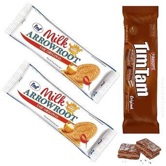 Delicious Sampler - 2x 250g Original fmf Milk Arrowroot Biscuits, 1x 200g Tim Tam Chocolate Biscuits Pack Of 3 Your Adventure Starts Here!
