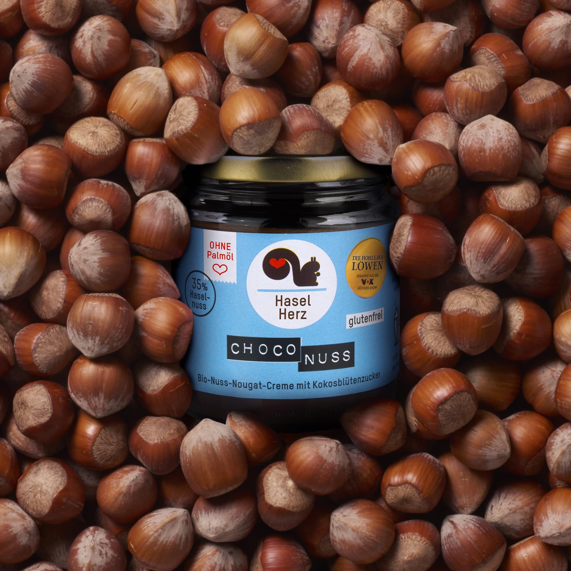 Hasel-Herz Bio Nuss-Nougat-Creme Brot-Aufstrich 6 Gläser x 220g | Gesüßt mit Kokosblütenzucker, ohne Palmöl | 35% Nussanteil, kontrollierter biologischer Anbau, nicht vegan