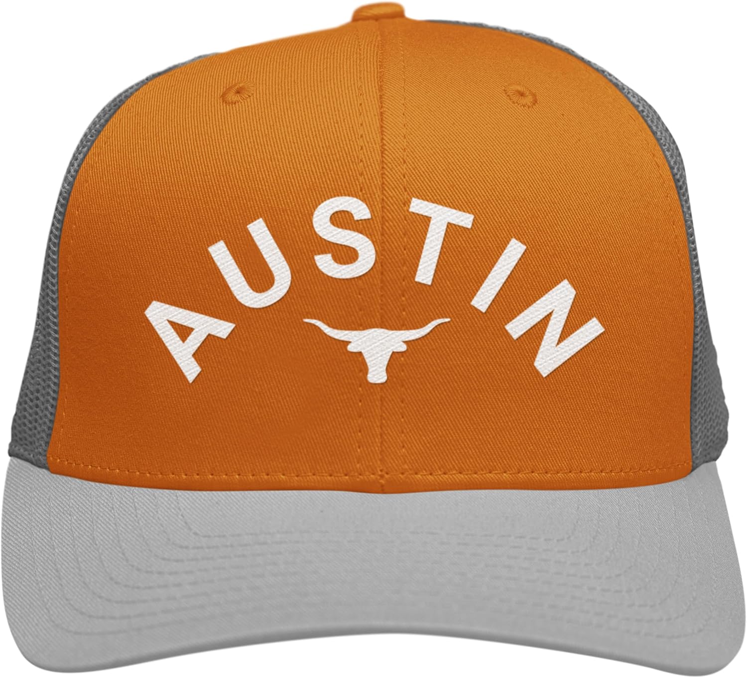 Printbox Originals Austin Trucker Cap, Austin Curved with Longhorn Embroidered Hat, Texas Snapback Closure Baseball Caps