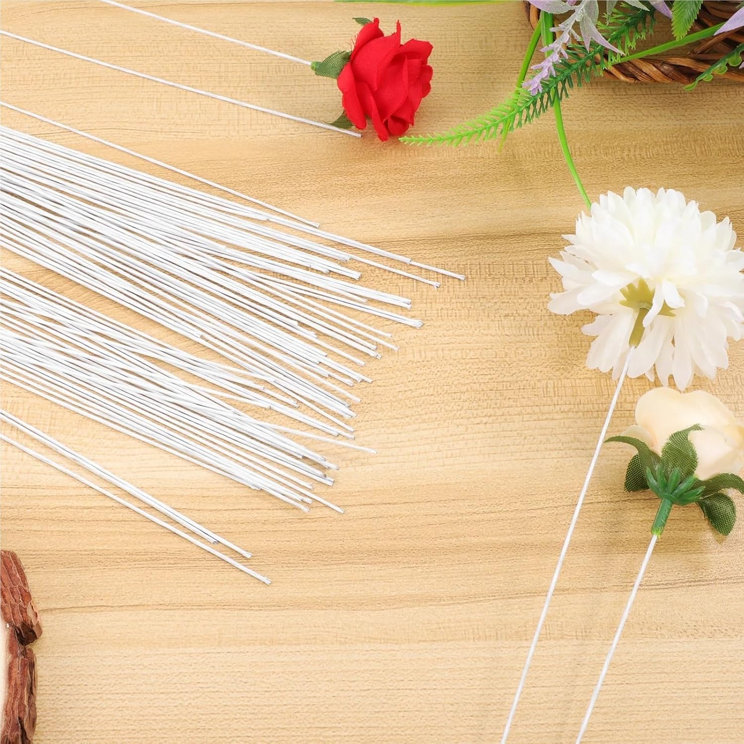 Floral Wire Stems 500 Pcs Paper Vine Flower Branches White Iron Wire for DIY Craft Bouquet Arrangement Floral Decor Practical Stems Handmade