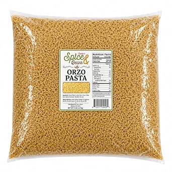 Orzo Pasta Noodles 5 lb | Premium Durum Semolina Orzo Pasta | Soups, Salads, Pilafs, Casseroles & Mediterranean Recipes | Bulk Bag, Made in USA | Dashers Spice & Beans
