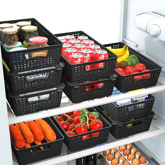 Simple Houseware Stackable Plastic Woven Basket Organizer, 6 Pack, 14.5 x 8.5 x 3.5, Black