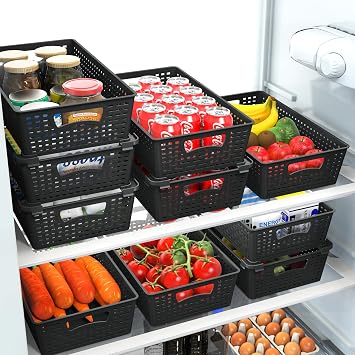 Simple Houseware Stackable Plastic Woven Basket Organizer, 6 Pack, 14.5 x 8.5 x 3.5, Black