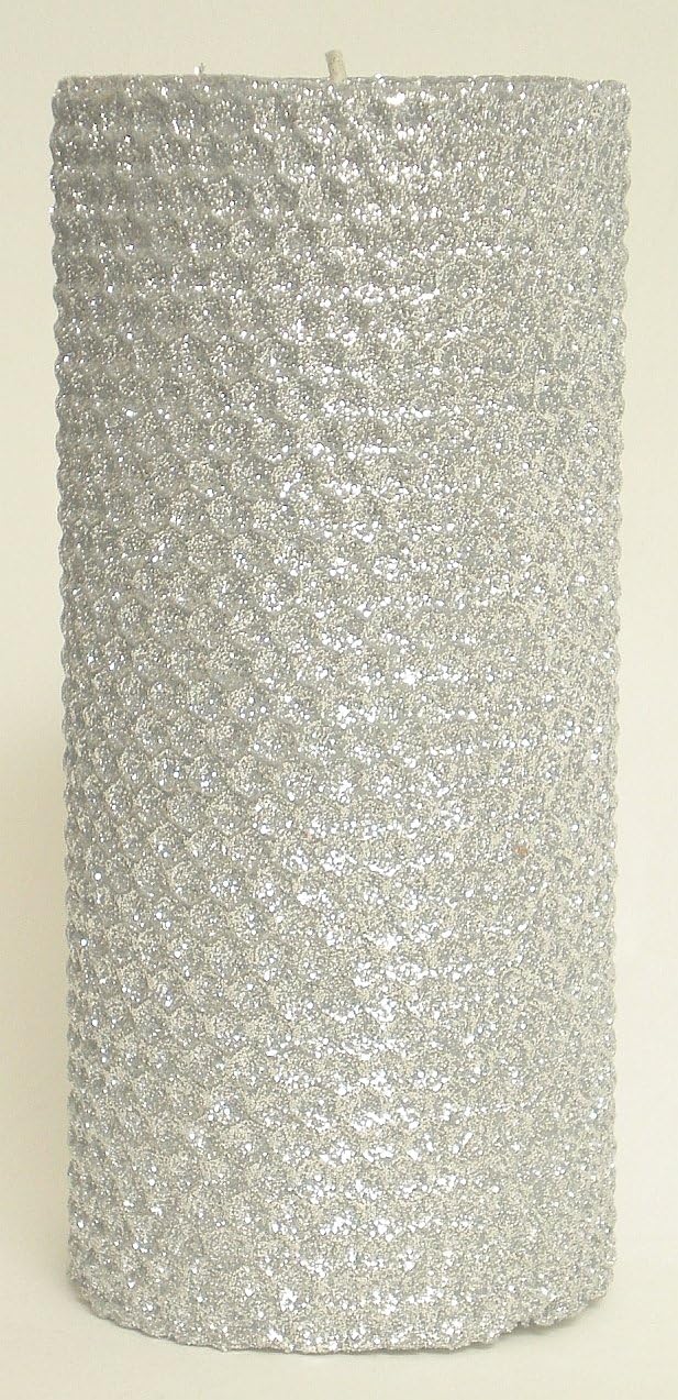 80 Hour-6 Inch Natural Beeswax Hybrid Pillar Glitter Candle, Platinum Color