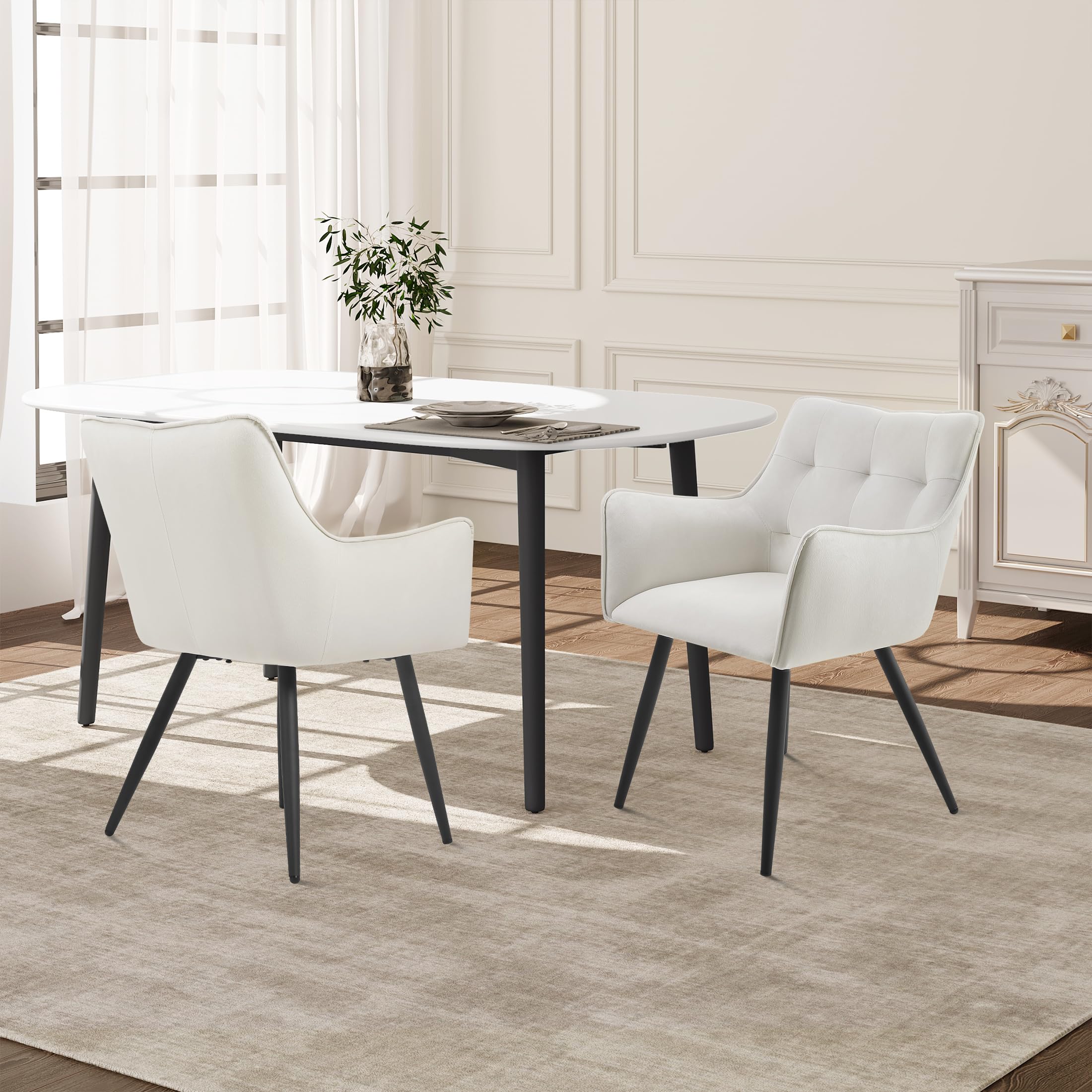 WOLTU Set di 6 Sedie per Sala da Pranzo con Schienale Braccioli Poltrona Imbottita Gambe in Legno Seduta in Tessuto Velluto Grigio Scuro BH259dgr-6