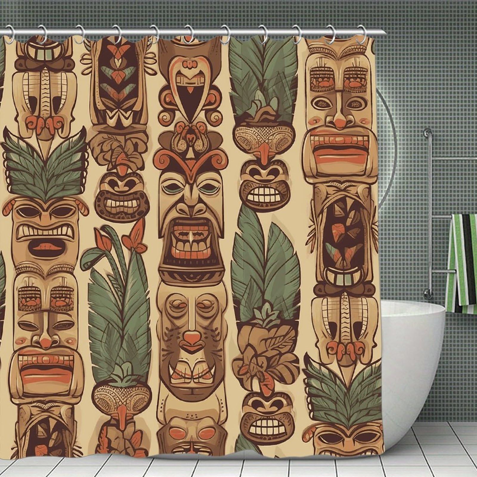 FekiLoot Vintage Aloha Tiki Shower Curtain Minimalist Aesthetic Bath Curtain with Hooks Simple Water Resistant Bathroom Shower Curtains Cute Blackout Privacy Curtains Cloth Curtain