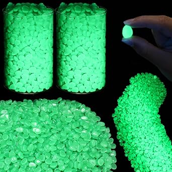 Sasylvia 12000 Pcs Glow in The Dark Rocks يتوهج في The Dark Stones الصخور المتوهجة للحديقة في الهواء الطلق متوهجة حوض السمك الحصى حجر مضيء للفناء في الهواء الطلق حوض السمك المناظر الطبيعية الخضراء