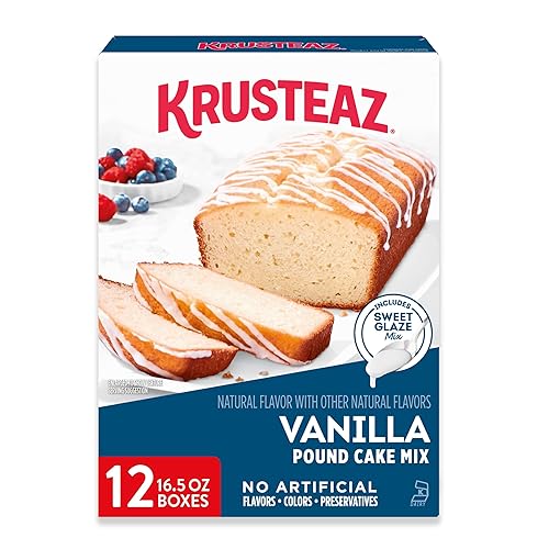 Krusteaz Mezcla de pastel de vainilla Pound, mezcla para hornear, incluye una mezcla de glaseado dulce, sin sabores artificiales, sin colores
