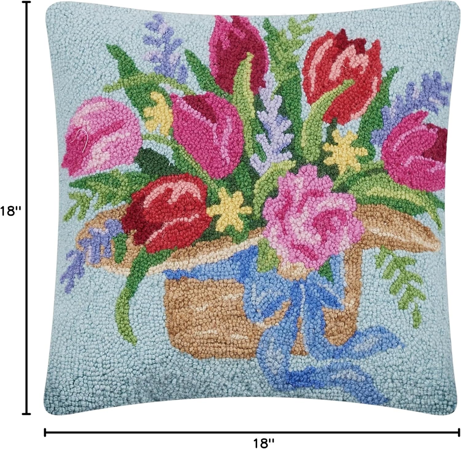 Peking Handicraft Tulips on Hat Poly Fill Hook Throw Pillow, 18-inch Square, Home Decoration