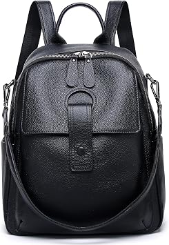 Genuine Leather Backpack Purse for Women, Black | Real Soft Leather, Travel Convertible, Ladies Shoulder Bag